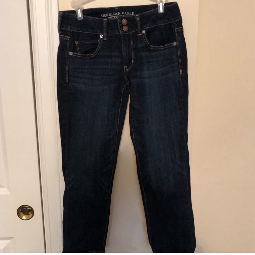 american eagle dark wash artist crop jeans